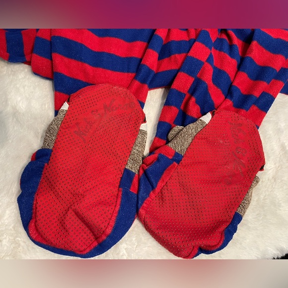 Nick & Nora sock monkey onesie pajamas size medium red & blue striped - Picture 8 of 9